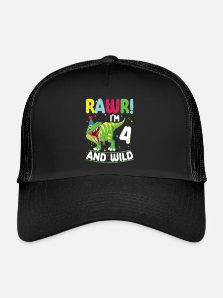 Dinosaure 4 ans fête d’anniversaire - Casquette trucker  - noir/noir - Devant