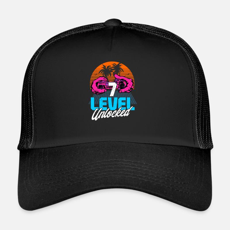 Niveau 7 Débloqué 7ème anniversaire Gamer 80s rétro Casquette trucker 