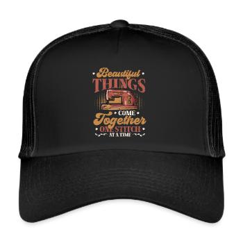 One stitch at a time, quilting, sewing. - Trucker Cap - black/black - Front