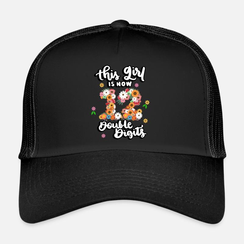 Dieses Mädchen Ist Jetzt 12 Double Digits Floral - Trucker Cap - Schwarz/Schwarz