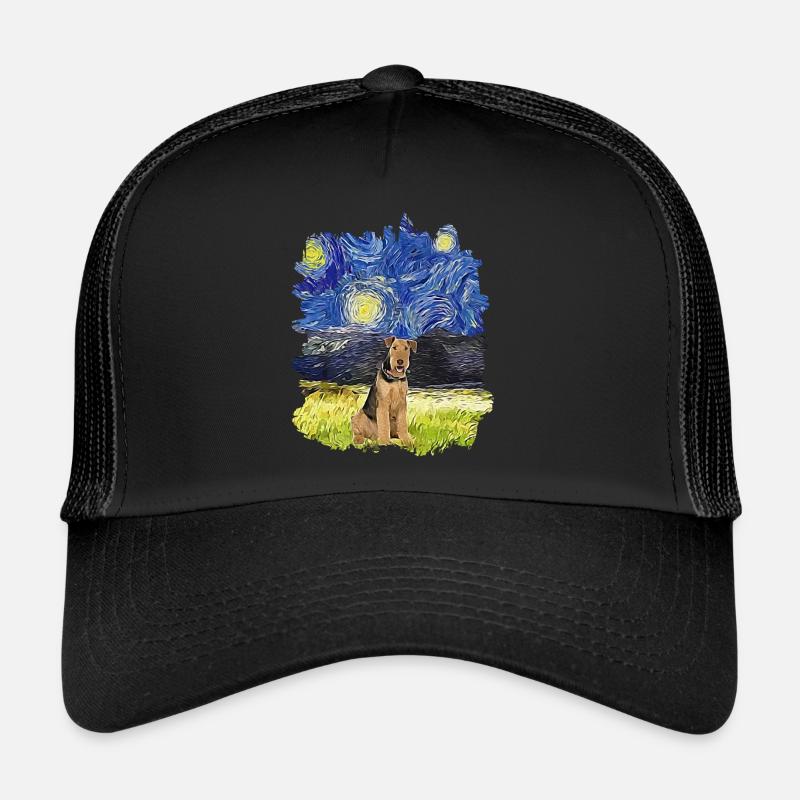 Sternennacht - Airedale Terrier - Trucker Cap - Schwarz/Schwarz