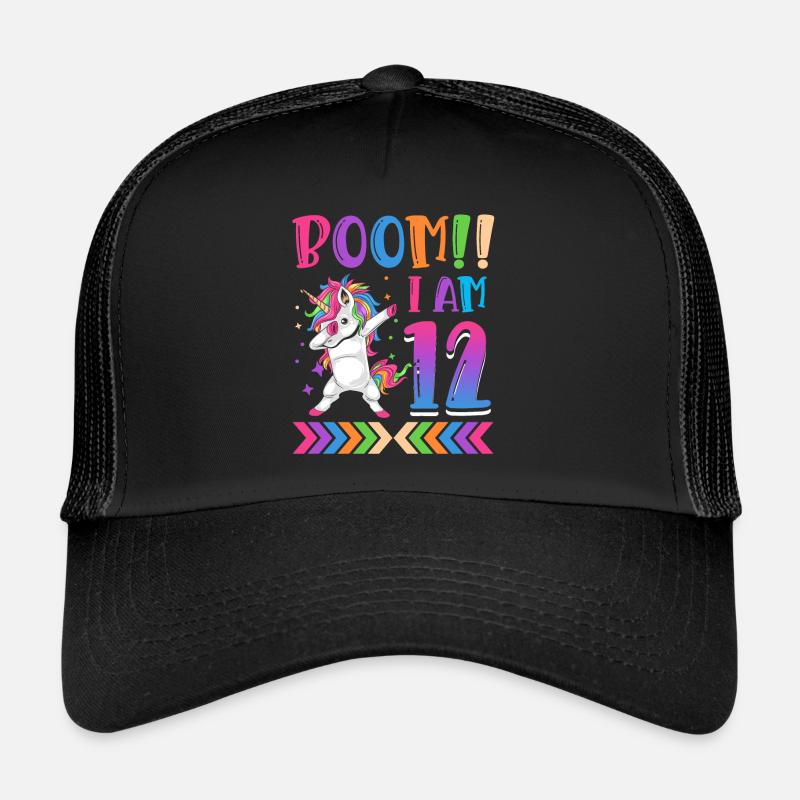 Boom!! Ich Bin 12, Buntes Lustiges Einhorn 12. - Trucker Cap - Schwarz/Schwarz