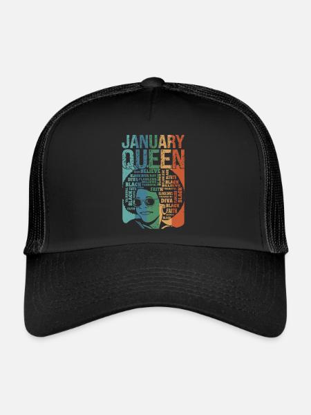 January - Month of Birth of the Queen - Celebrate - Trucker Cap - black/black - Front