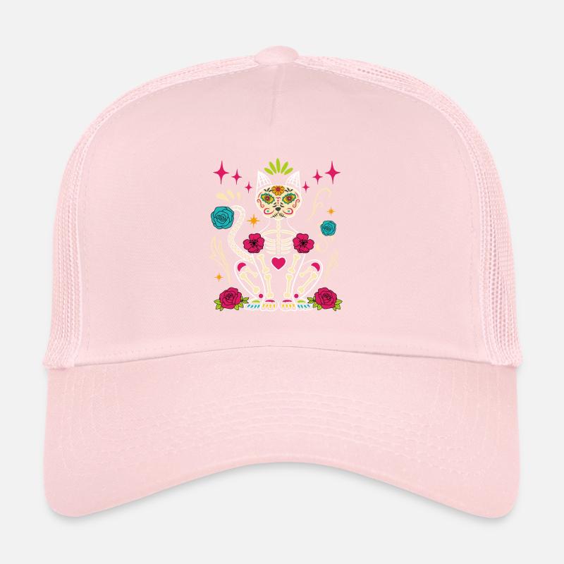 Dia De Los Muertos Sugar Skull Squelette Chat Casquette trucker 