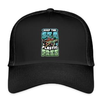 Haltet Das Meer Plastikfrei Rettet Den Ozean - Trucker Cap - Schwarz/Schwarz - Vorne