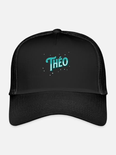 Nom Theo personnalisé - Casquette trucker  - noir/noir - Devant