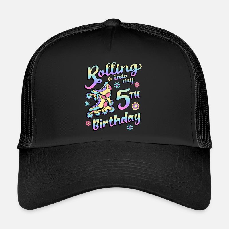 Rolling Into My 5th Birthday Roller Skater Inline - Trucker Cap - black/black