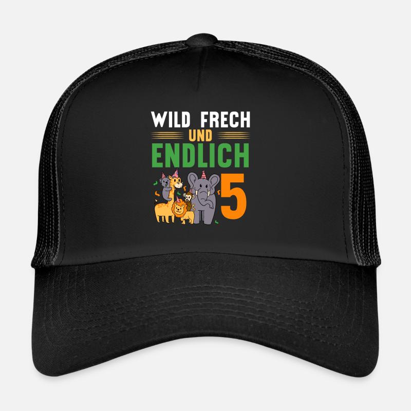 Wild Frech und Endlich 5 Jahre, 5. Geburtstag - Trucker Cap - Schwarz/Schwarz