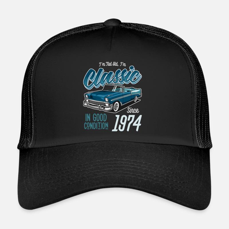Ich bin nicht alt Ich bin Oldtimer Jahrgang 1974 - Trucker Cap - Schwarz/Schwarz