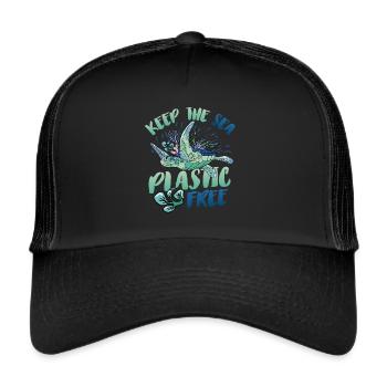 Haltet Das Meer Plastikfrei Rettet Den Ozean. - Trucker Cap - Schwarz/Schwarz - Vorne