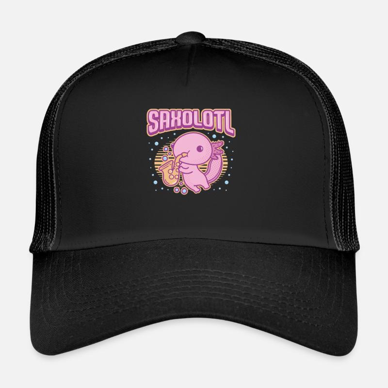 Saxolotl, axolotl plays saxophone. Trucker Cap