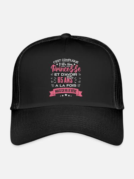 Une princesse a 65 ans, Cadeau d’anniversaire - Casquette trucker  - noir/noir - Devant