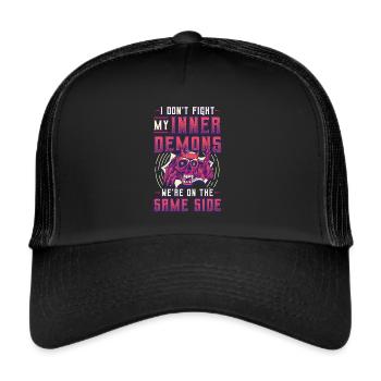 J’aime mes démons intérieurs Humour gothique - Casquette trucker  - noir/noir - Devant