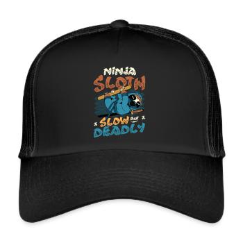 Ninja Faultier Langsam Aber Tödlich - Trucker Cap - Schwarz/Schwarz - Vorne