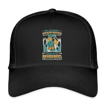 Ruhestandsplan, Wandern, Rentner, Wanderer. - Trucker Cap - Schwarz/Schwarz - Vorne