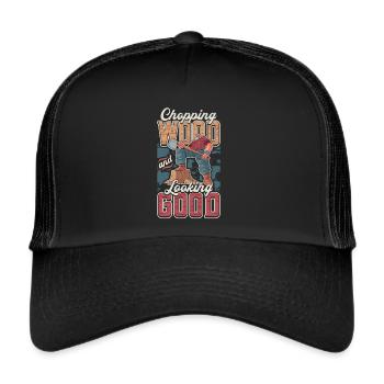 Holz Hacken Und Gut Aussehen Woodworker - Trucker Cap - Schwarz/Schwarz - Vorne