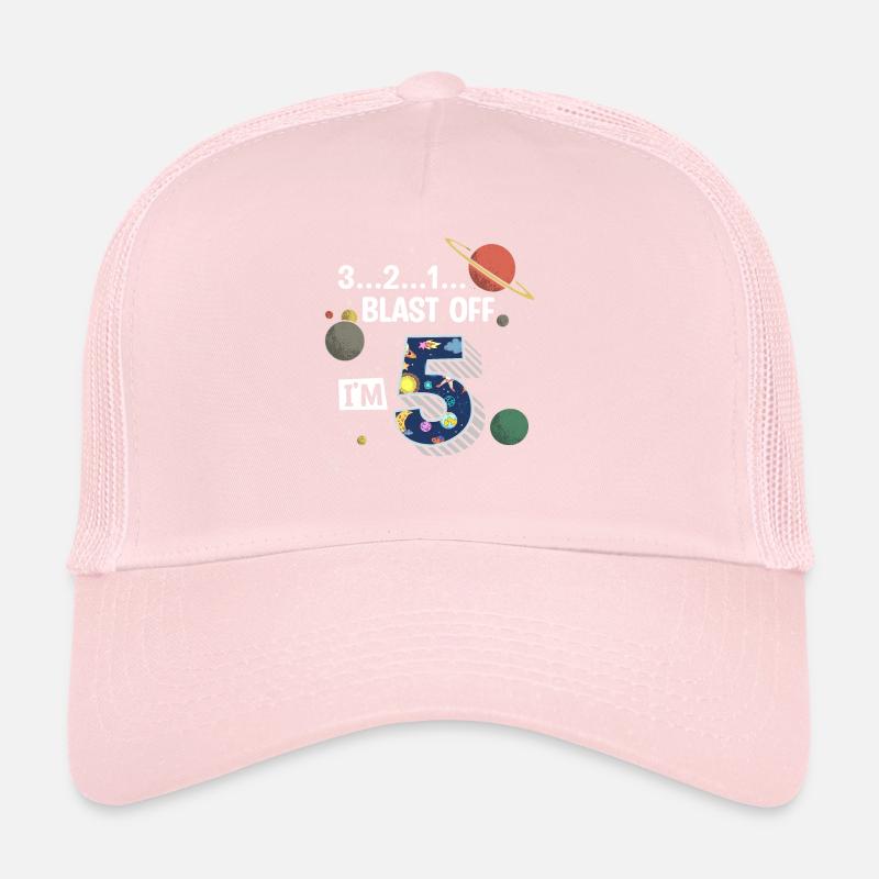 Blast Off I am 5 years old, 5th birthday Trucker Cap