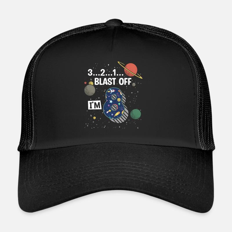 Blast Off I am 8 years old, 8th birthday Trucker Cap
