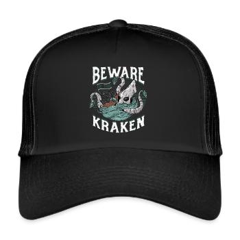 Beware of the Kraken - Trucker Cap - black/black - Front