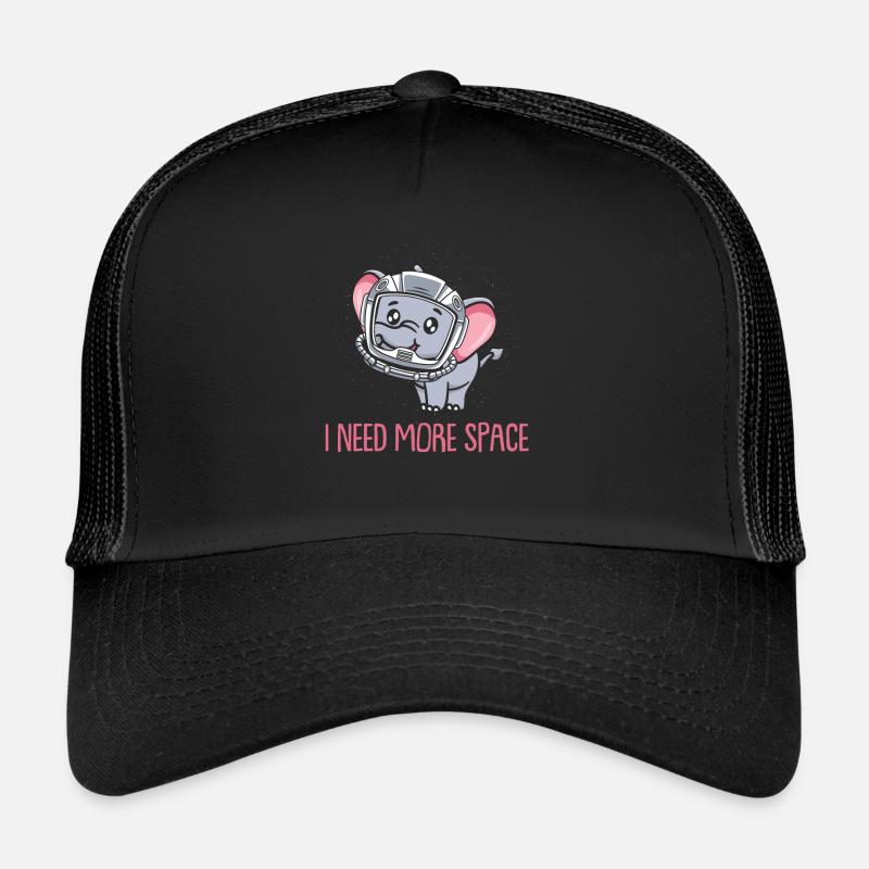 Elefant Astronaut I Need More Space - Trucker Cap - Schwarz/Schwarz