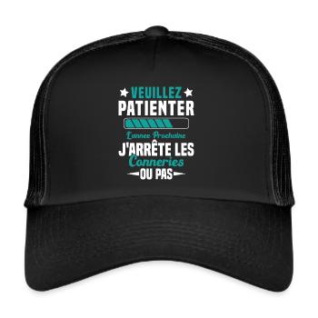 J'arrête les conneries humour - Casquette trucker  - noir/noir - Devant