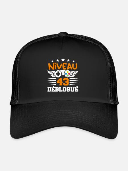 Niveau 43 débloqué - idée cadeau anniversaire - Casquette trucker  - noir/noir - Devant