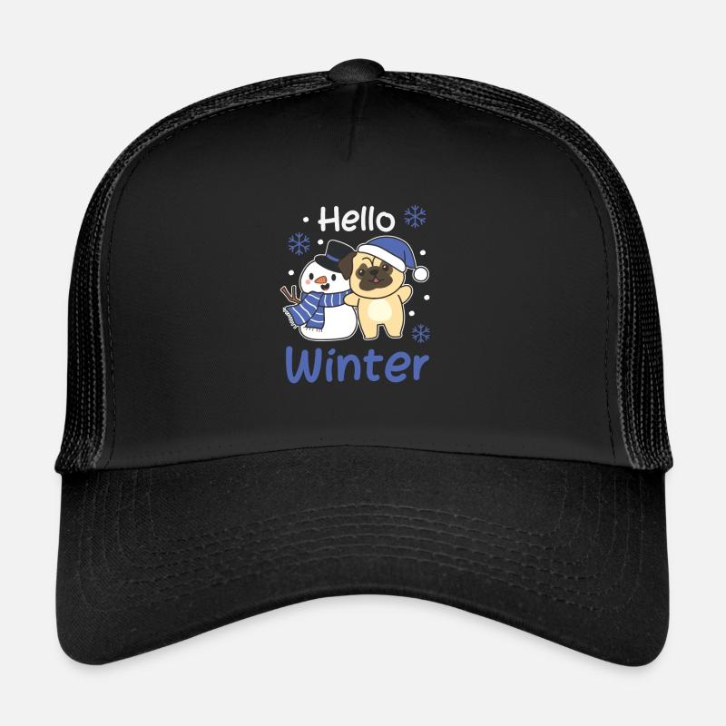 Mops Hello Winter schneemann schnee weihnachten Trucker Cap
