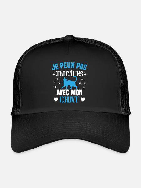 je peux pas j'ai câlins avec mon chat Cadeau - Casquette trucker  - noir/noir - Devant