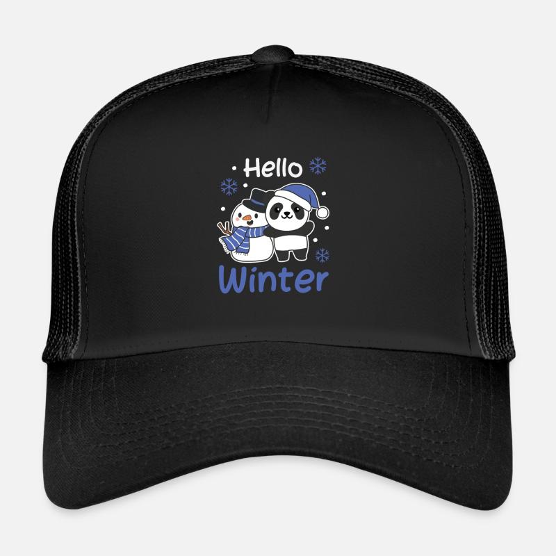 Panda Hello Winter snowman snow Trucker Cap