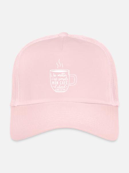 café humour, café du matin citation, - Casquette trucker  - rose pâle - Devant