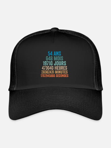 54 Ans Anniversaire - cadeau d'anniversaire - Casquette trucker  - noir/noir - Devant