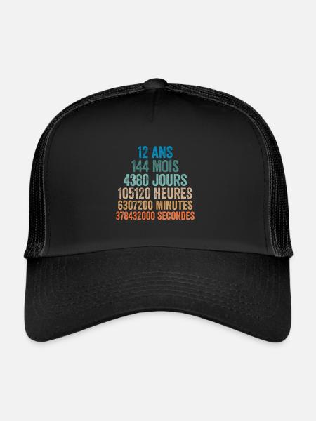 12 Ans Anniversaire - cadeau d'anniversaire - Casquette trucker  - noir/noir - Devant