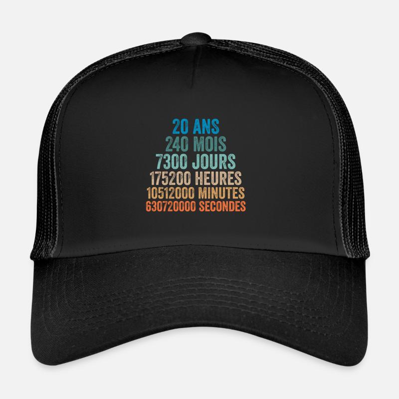 20 Ans Anniversaire - cadeau d'anniversaire - Casquette trucker - noir/noir