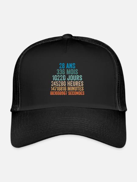 28 Ans Anniversaire - cadeau d'anniversaire - Casquette trucker  - noir/noir - Devant