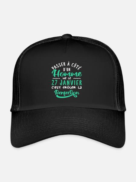 Anniversaire Homme - Né le 27 Janvier - Casquette trucker  - noir/noir - Devant