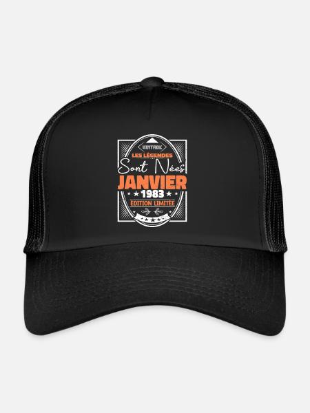 Janvier 1983 | Vintage Anniversaire 1983 Rétro - Casquette trucker  - noir/noir - Devant