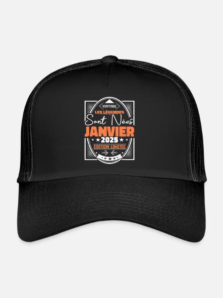 Janvier 2025 | Vintage Anniversaire 2025 Rétro - Casquette trucker  - noir/noir - Devant