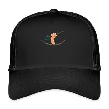 Bogenschießen Bogensport Bogenschütze Hand - Trucker Cap - Schwarz/Schwarz - Vorne