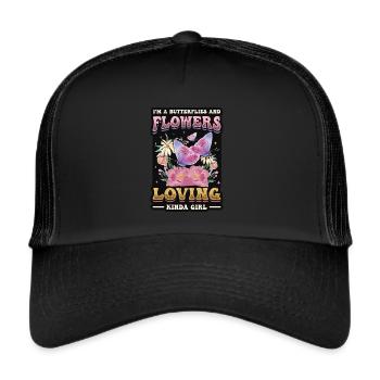 Ich liebe Schmetterlinge Und Blumen - Trucker Cap - Schwarz/Schwarz - Vorne