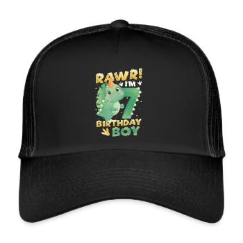 7th Birthday Boy Happy Birthday Dinosaurier - Trucker Cap - Schwarz/Schwarz - Vorne