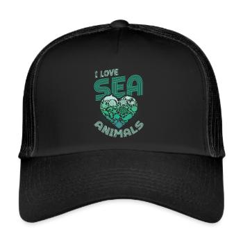 I love sea creatures, heart shape - Trucker Cap - black/black - Front