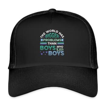 Des problèmes plus importants que les gars qui embrassent des garçons - Casquette trucker  - noir/noir - Devant