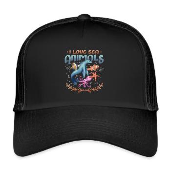 I love sea creatures, heart shape - Trucker Cap - black/black - Front