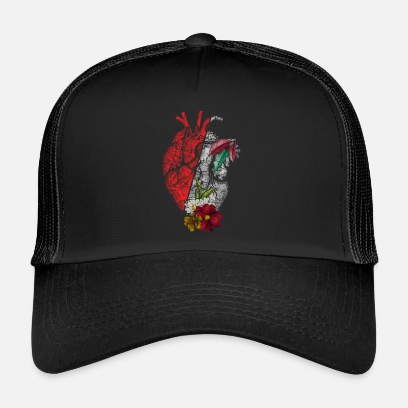 Cœur anatomique et fleurs Casquette trucker 
