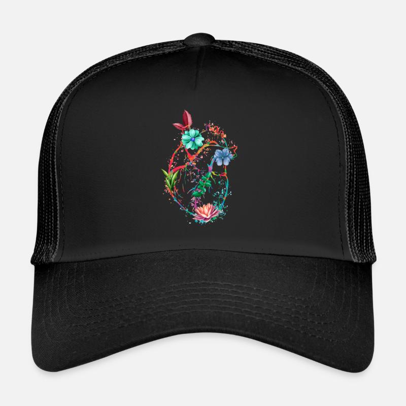 Cœur anatomique et fleurs - Casquette trucker  - noir/noir
