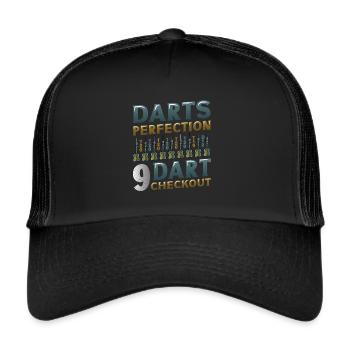 Dart Perfection, 9 Dart Checkout, Darts Player - Trucker Cap - black/black - Front