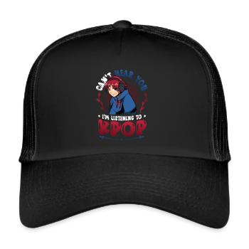 Ich Höre Dich Nicht, Ich Höre Kpop - Trucker Cap - Schwarz/Schwarz - Vorne