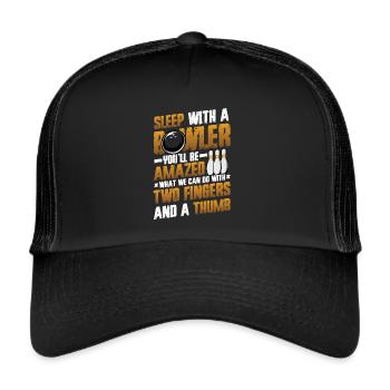 Schlaf Mit Einem Kegler - Lustiges Bowling - Trucker Cap - Schwarz/Schwarz - Vorne