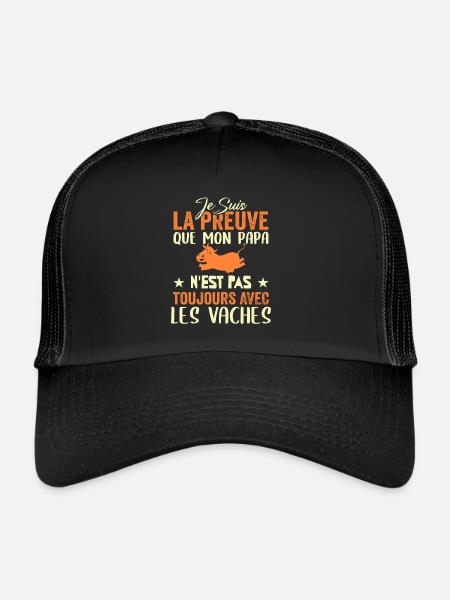 Preuve que mon papa pas toujours avec les vaches - Casquette trucker  - noir/noir - Devant