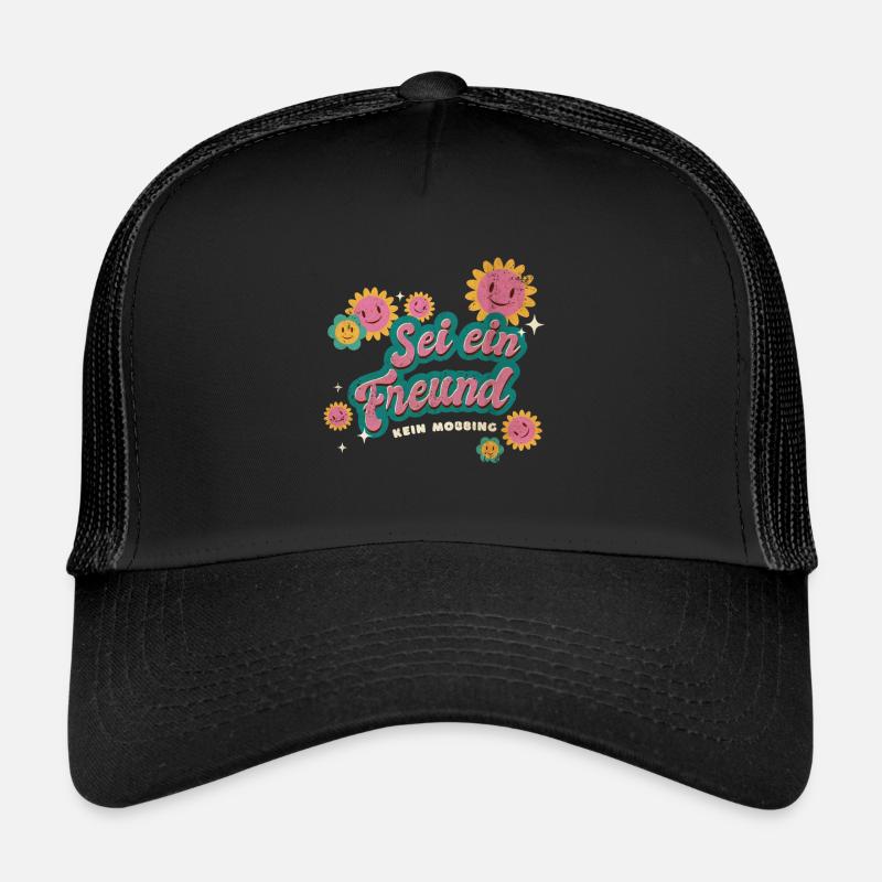 Sei ein Freund - Kein Mobbing - No Mobbing - Trucker Cap - Schwarz/Schwarz